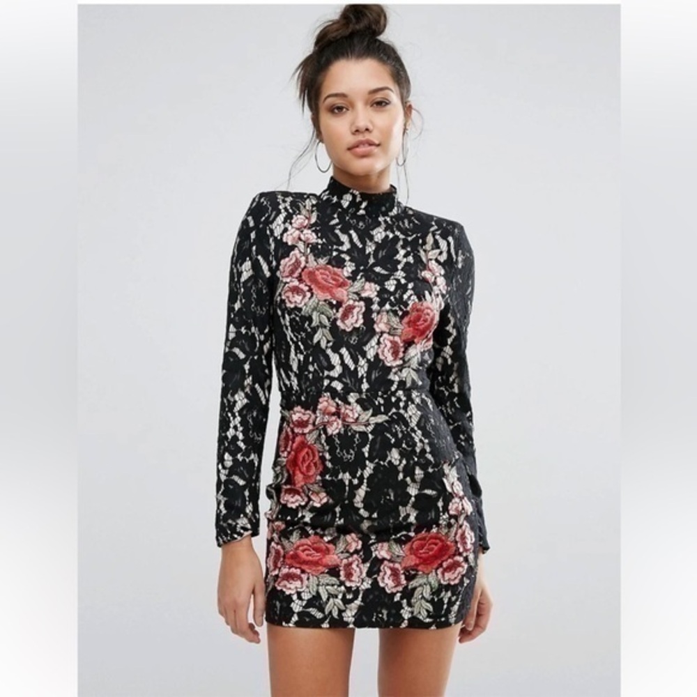 Missguided x Peace & Love Floral Lace High Neck Dress limited collection size 8